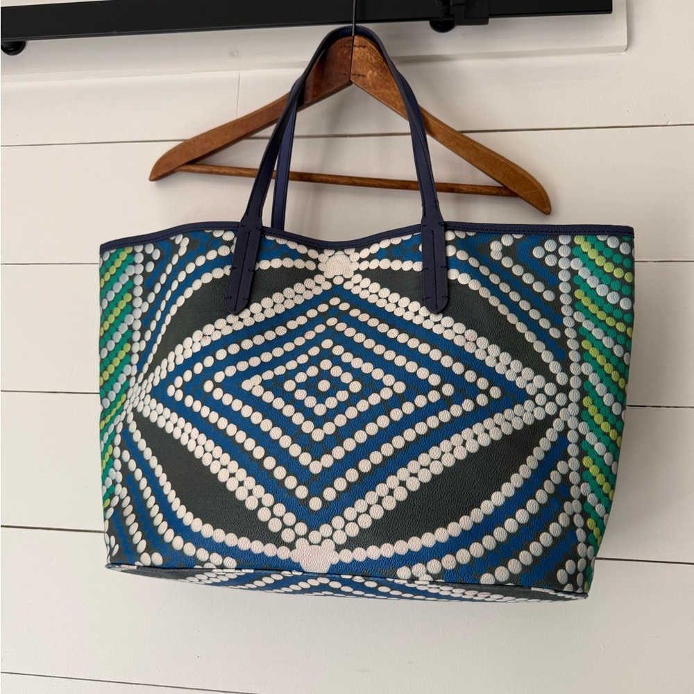 Oryany St. Tropez Large Tote Bag Purse Shoulder Bag Blue Green Abstract Dots